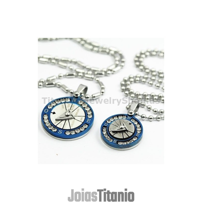Pingentes De Titânio Compass Lovers Com Diamantes - Presentes Para O Dia Dos Namorados - Correntes Grátis Pingentes De Titânio Compass Lovers Com Diamantes - Presentes Para O Dia Dos Namorados - Correntes Grátis