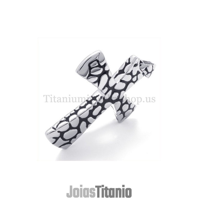 Pingente De Cruz De Titânio Com Padrão De Scree Prateado