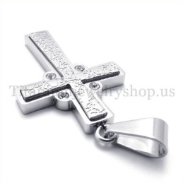 Pingente De Cruz De Titânio Com Duas Camadas De Diamante Da Moda