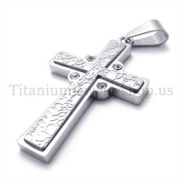 Pingente De Cruz De Titânio Com Duas Camadas De Diamante Da Moda