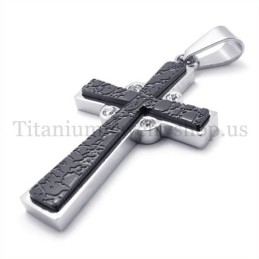 Pingente De Cruz De Titânio Com Duas Camadas E Diamantes