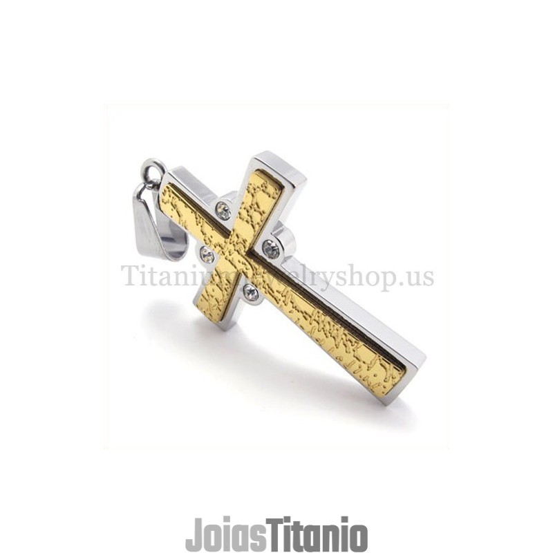 Pingente De Cruz De Titânio Com Duas Camadas De Ouro E Diamantes Pingente De Cruz De Titânio Com Duas Camadas De Ouro E Diamantes