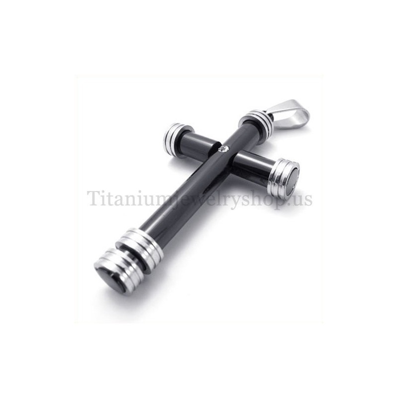 Pingente De Cruz De Titânio Com Cilindro Preto Da Moda