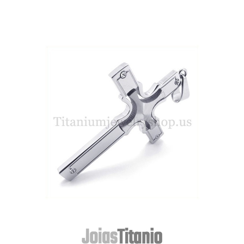 Pingente De Cruz Pequena De Prata Com Diamantes E Cruz De Titânio Pingente De Cruz Pequena De Prata Com Diamantes E Cruz De Titânio