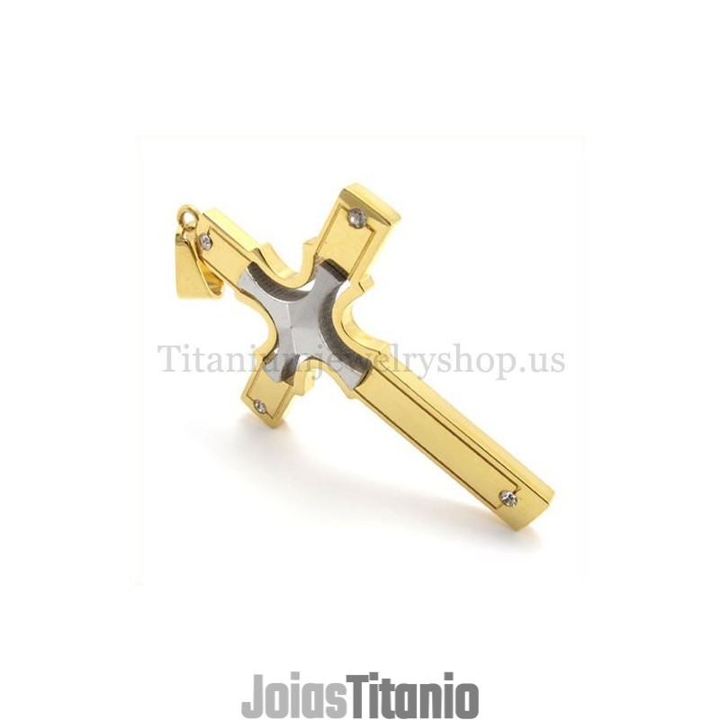 Pingente De Cruz De Titânio Com Pequena Cruz De Prata E Ouro Da Moda