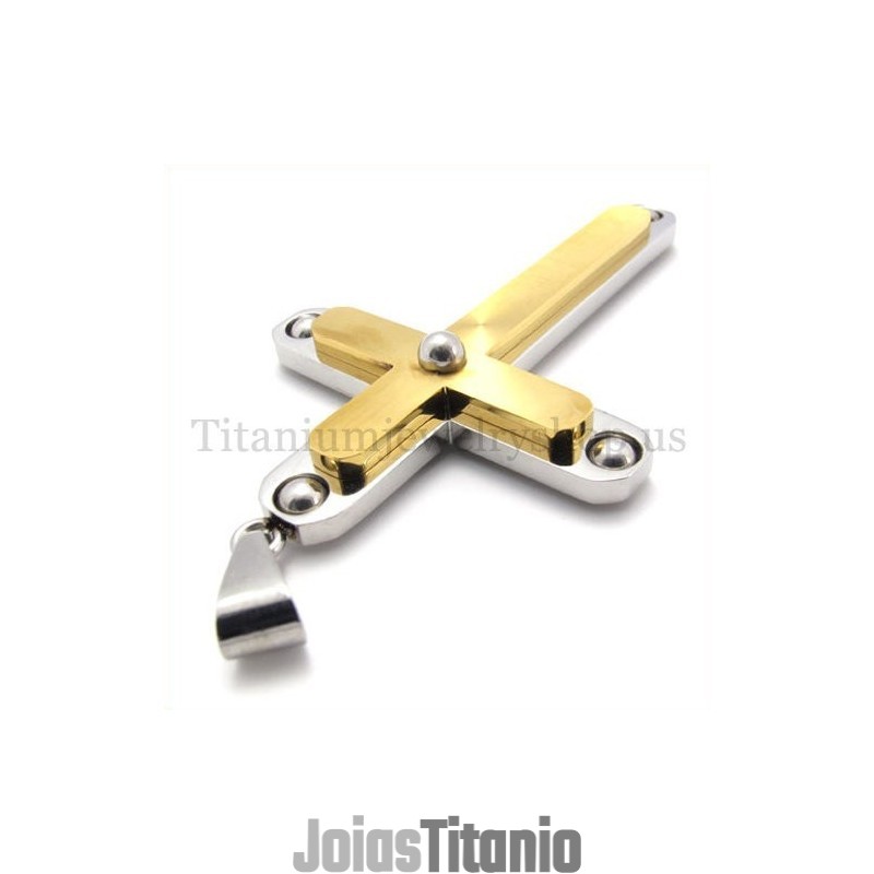 Pingente De Cruz De Titânio Com Duas Camadas De Diamante Da Moda