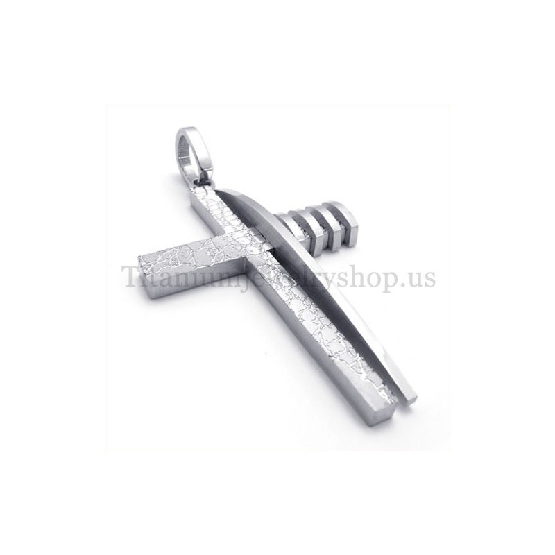Pingente De Cruz De Titânio Masculino Em Formato Assimétrico De Prata Pura Pingente De Cruz De Titânio Masculino Em Formato Assimétrico De Prata Pura