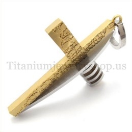 Pingente De Cruz De Titânio Masculino Em Formato Assimétrico Dourado E Prateado