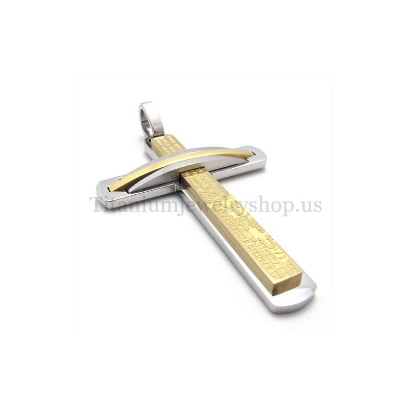 Pingente De Cruz De Titânio Dourado Com Duas Camadas Pingente De Cruz De Titânio Dourado Com Duas Camadas