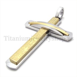 Pingente De Cruz De Titânio Dourado Com Duas Camadas