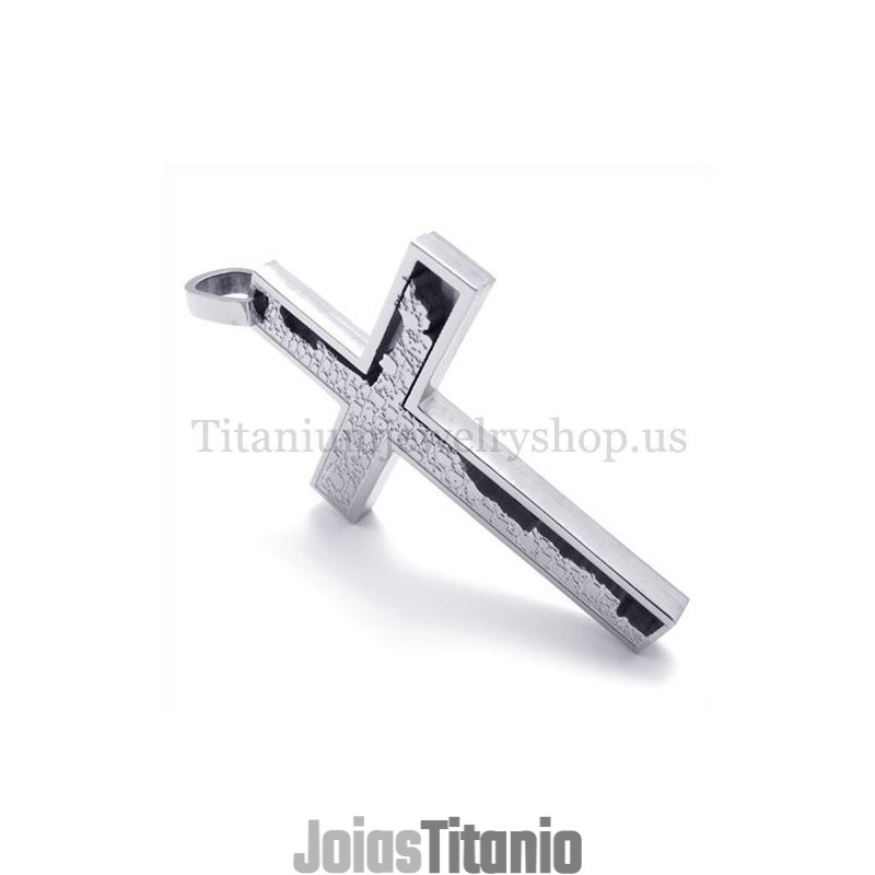 Pingente De Cruz De Titânio Quadrate Prateado Com Preenchimento Incompleto Pingente De Cruz De Titânio Quadrate Prateado Com Preenchimento Incompleto
