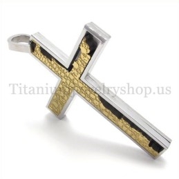 Pingente De Cruz De Titânio Quadrate Com Preenchimento Incompleto Dourado