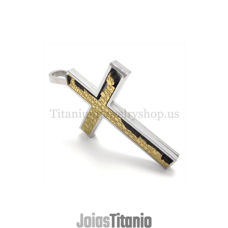 Pingente De Cruz De Titânio Quadrate Com Preenchimento Incompleto Dourado
