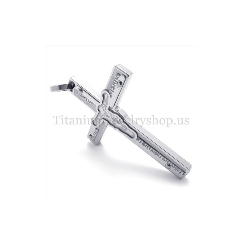 Pingente De Cruz De Titânio Com Jesus Esculpido