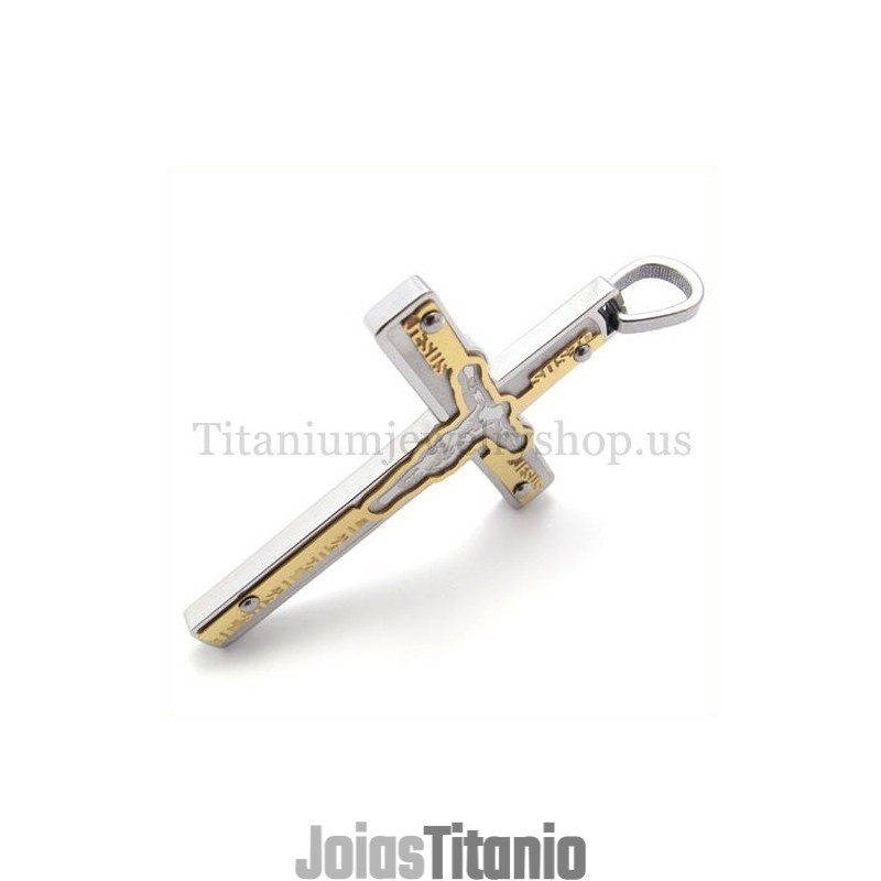 Pingente De Cruz De Titânio Dourado Com Jesus Esculpido Pingente De Cruz De Titânio Dourado Com Jesus Esculpido