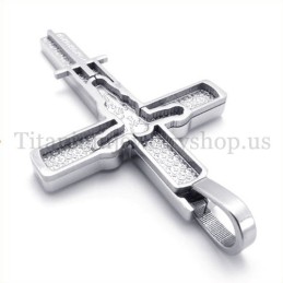 Pingente De Cruz De Titânio Com Padrão De Jesus Esculpido