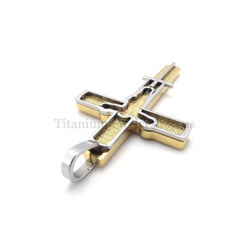 Pingente De Cruz De Titânio Com Padrão De Jesus Esculpido Em Ouro Pingente De Cruz De Titânio Com Padrão De Jesus Esculpido Em Ouro