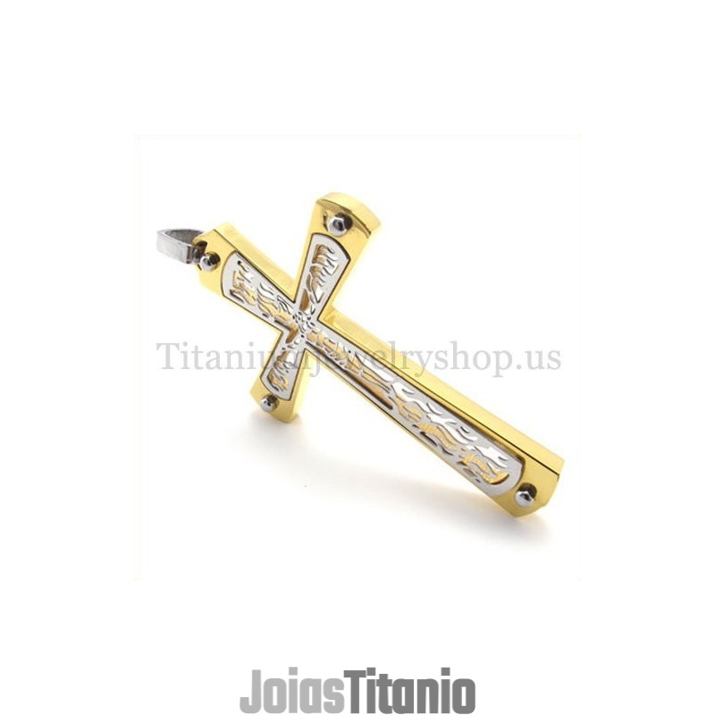 Pingente De Cruz De Titânio Com Padrão De Cruz Vazada E Ouro Pingente De Cruz De Titânio Com Padrão De Cruz Vazada E Ouro