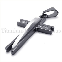 Pingente De Cruz De Titânio Preto Com Diamante Da Moda