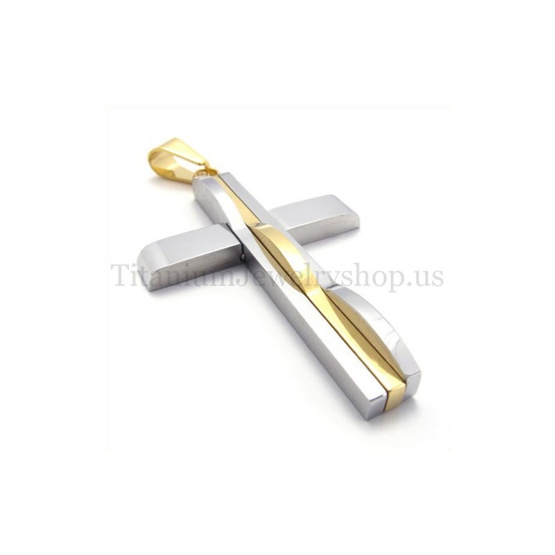 Pingente De Cruz De Titânio Dourado Da Moda Masculina