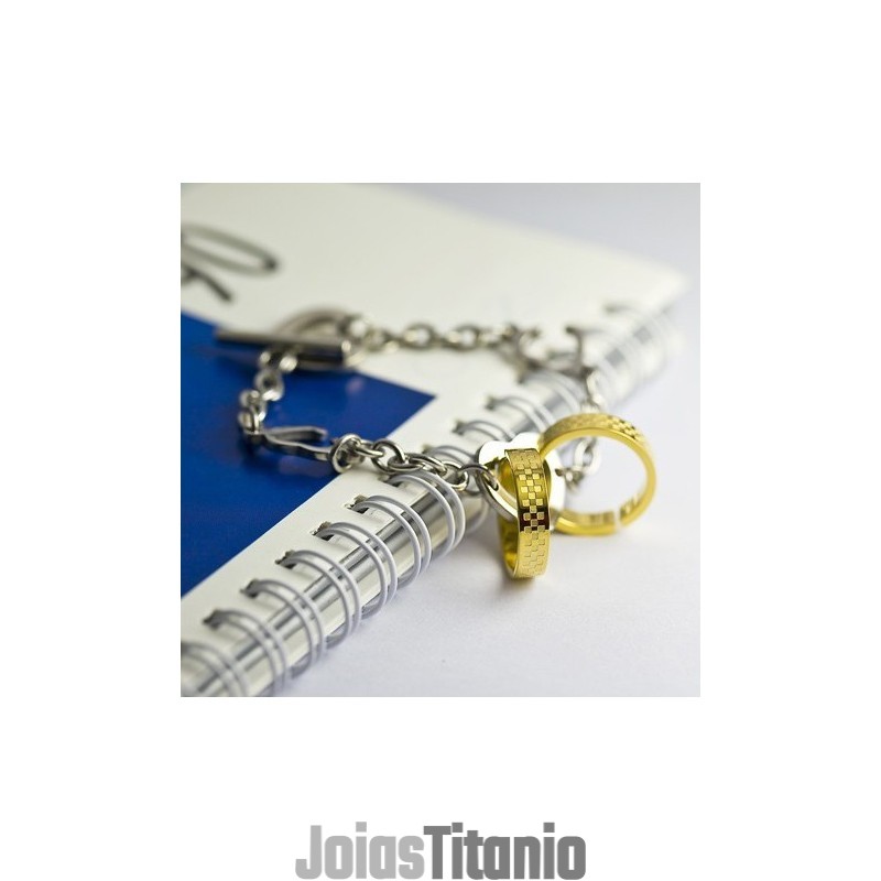 Pulseira De Titânio Com Círculo Duplo Dourado Pulseira De Titânio Com Círculo Duplo Dourado