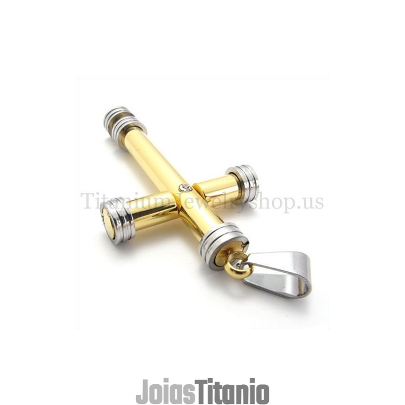 Pingente De Cruz Cilíndrico De Titânio Dourado Da Moda Pingente De Cruz Cilíndrico De Titânio Dourado Da Moda