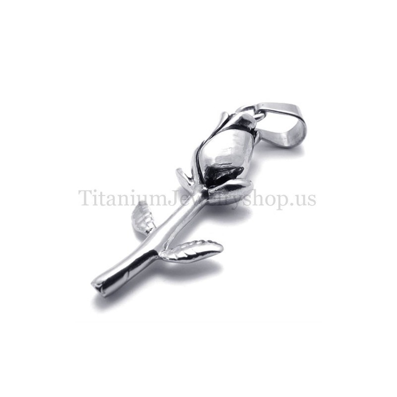 Pingente De Titânio Rosa Lindo Em Prata