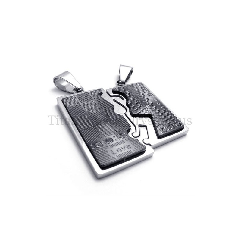 Pingente De Titânio Preto Com Duas Camadas Interligadas