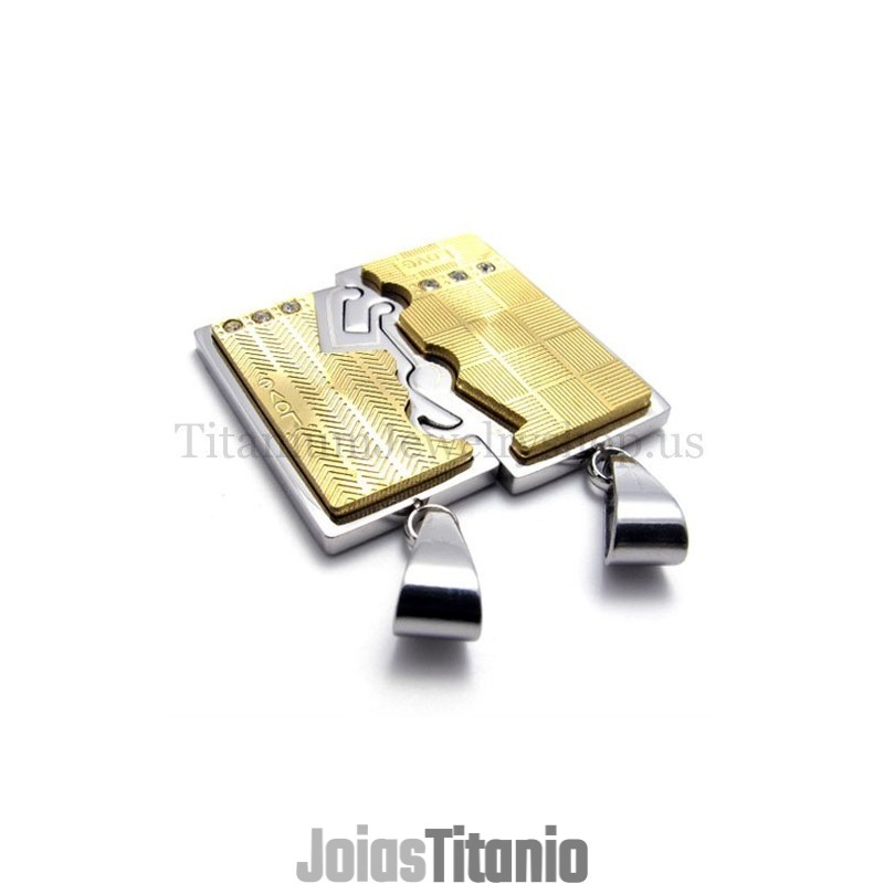 Pingente De Titânio Dourado Com Duas Camadas Entrelaçadas