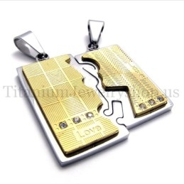Pingente De Titânio Dourado Com Duas Camadas Entrelaçadas