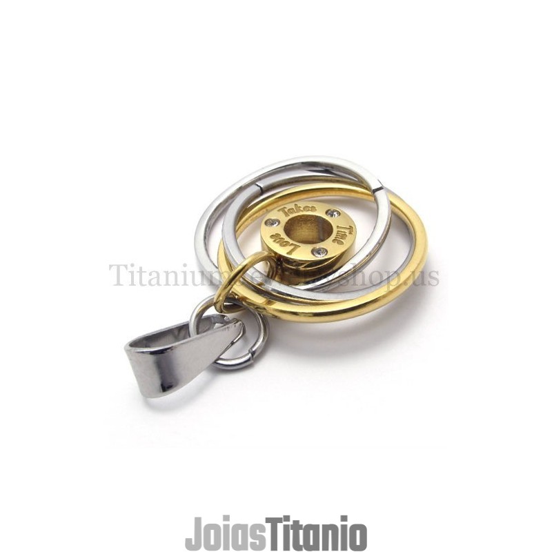 Anel De Ouro Múltiplo Gravado Com Pingente De Titânio "Take Time Love" Anel De Ouro Múltiplo Gravado Com Pingente De Titânio "Take Time Love"
