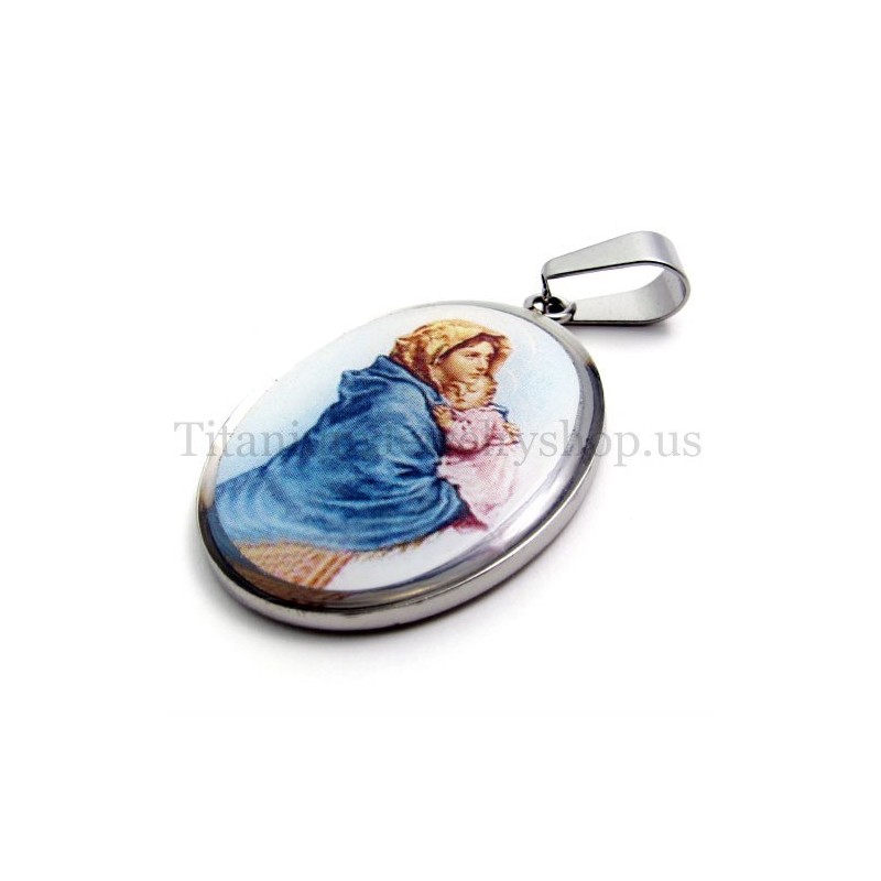 Pingente De Titânio Da Série Madonna E Jesus