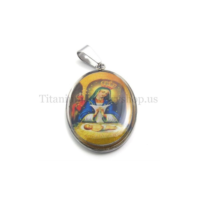 Pingente De Titânio Da Série Madonna E Jesus