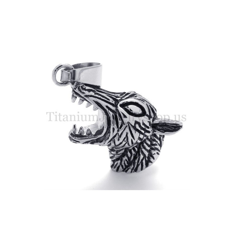Pingente De Cabeça De Lobo Masculino Em Titânio