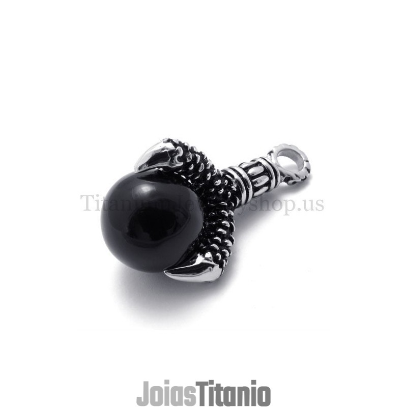 Pingente De Titânio Com Pata De Águia E Gema Negra Pingente De Titânio Com Pata De Águia E Gema Negra