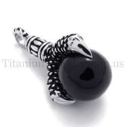 Pingente De Titânio Com Pata De Águia E Gema Negra