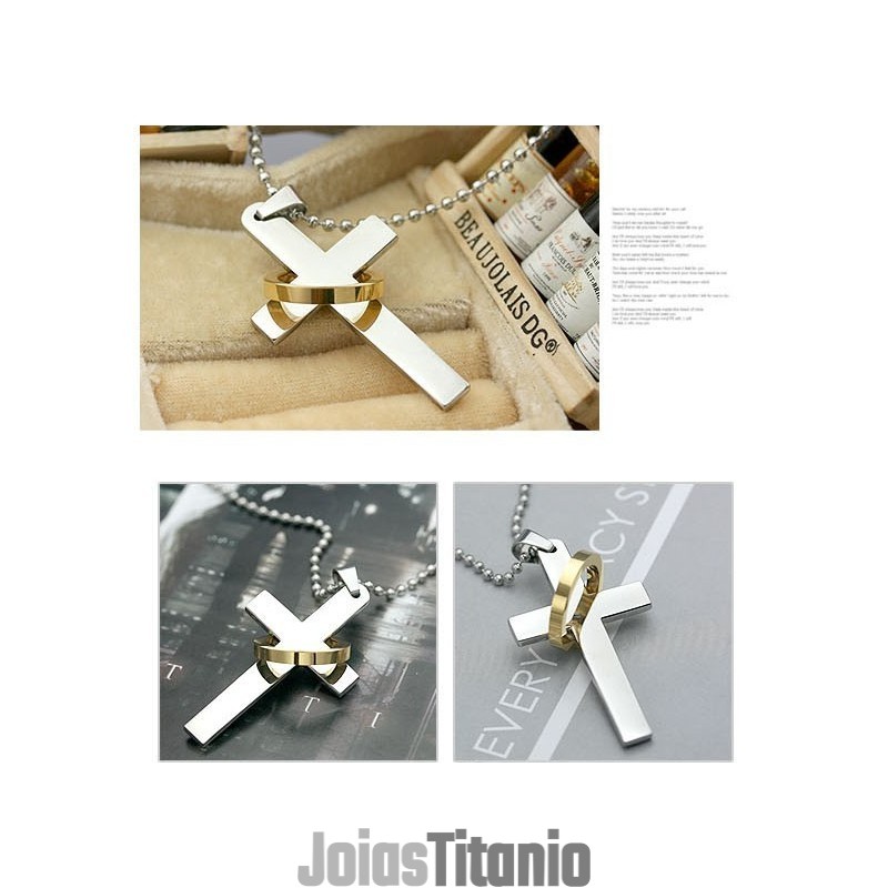 Colar Com Pingente De Cruz De Titânio Puro Masculino (Novo) 7576 Colar Com Pingente De Cruz De Titânio Puro Masculino (Novo) 7576