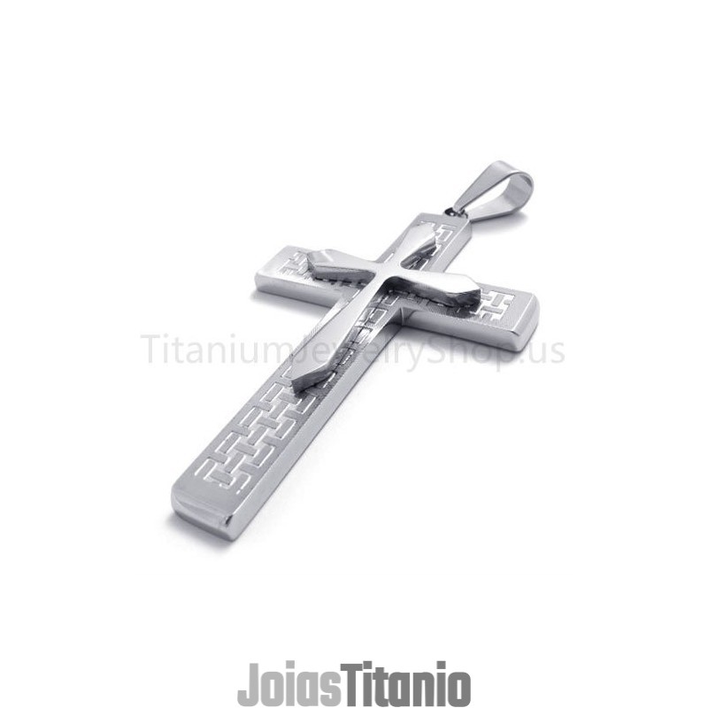 Novo Pingente De Titânio Com Cruz Prateada De Duas Camadas Novo Pingente De Titânio Com Cruz Prateada De Duas Camadas