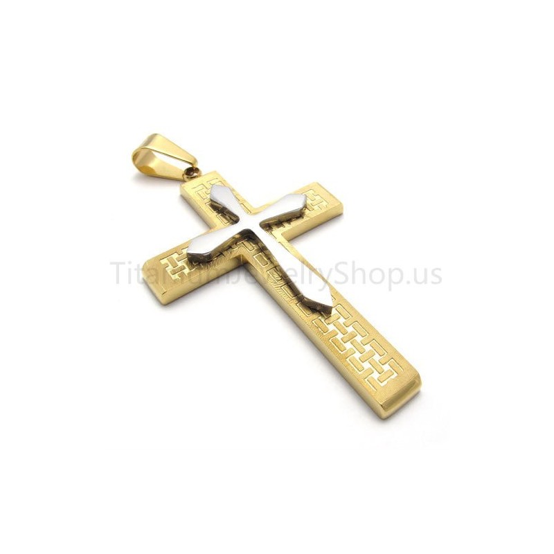 Novo Pingente De Titânio Com Cruz Dourada De Duas Camadas Novo Pingente De Titânio Com Cruz Dourada De Duas Camadas