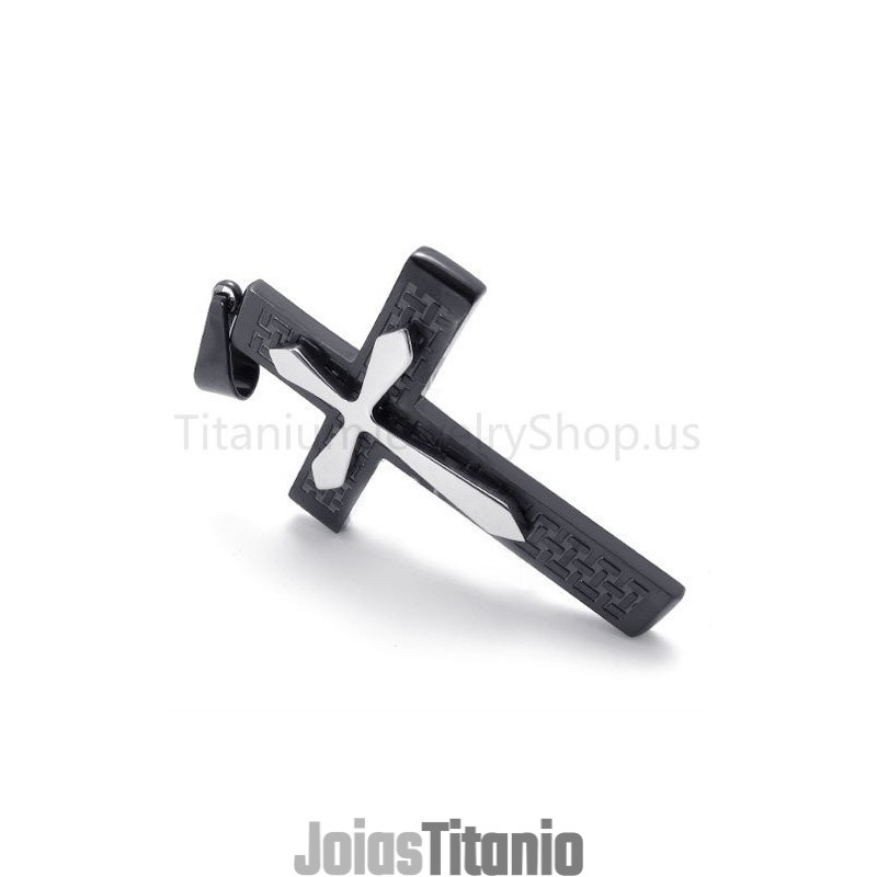 Novo Pingente De Titânio Com Cruz Preta De Duas Camadas Novo Pingente De Titânio Com Cruz Preta De Duas Camadas