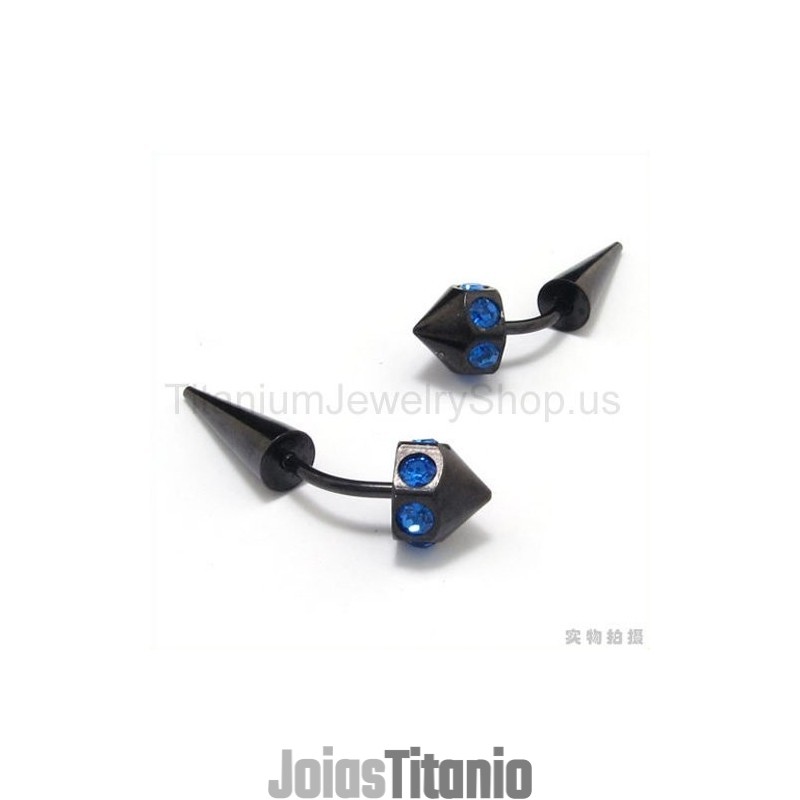 Brincos De Titânio Preto Com Diamantes Azuis Incrustados Brincos De Titânio Preto Com Diamantes Azuis Incrustados