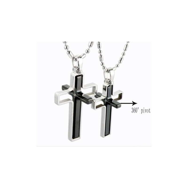 Colar Com Pingente De Casal Em Titânio Puro E Cruz Rotativa Colar Com Pingente De Casal Em Titânio Puro E Cruz Rotativa