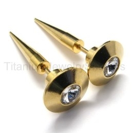 Brincos De Titânio Com Tachas Douradas