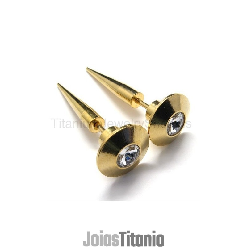 Brincos De Titânio Com Tachas Douradas Brincos De Titânio Com Tachas Douradas