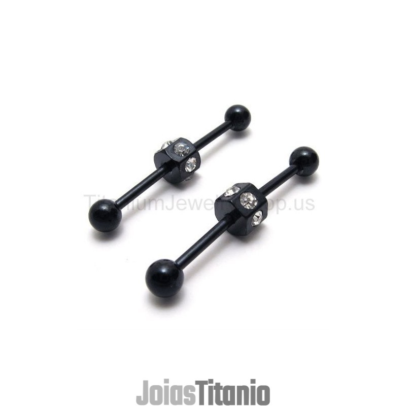 Brincos Finos De Titânio Preto Com Diamantes Incrustados Brincos Finos De Titânio Preto Com Diamantes Incrustados