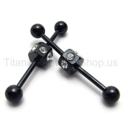 Brincos Finos De Titânio Preto Com Diamantes Incrustados