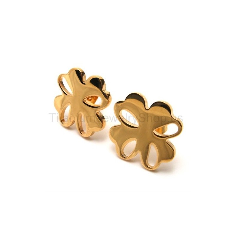 Brincos De Titânio Com Flor Dourada Brincos De Titânio Com Flor Dourada