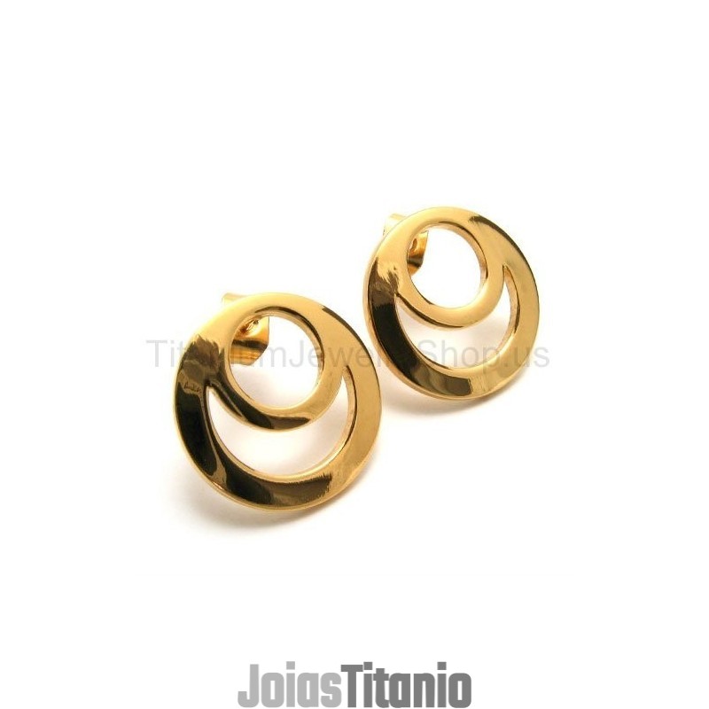 Brincos De Titânio Com Duas Argolas Douradas Brincos De Titânio Com Duas Argolas Douradas