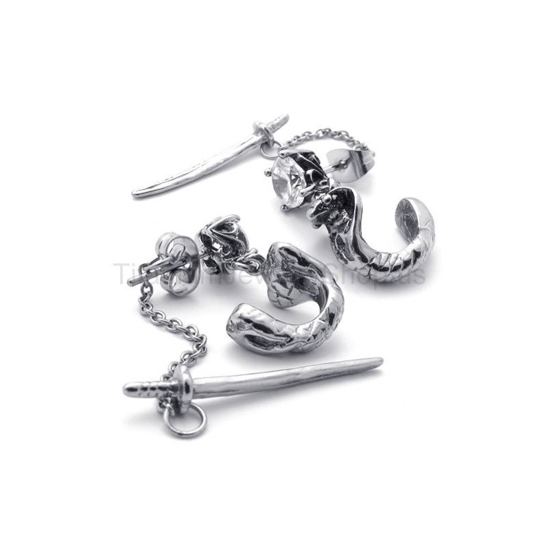 Brincos De Titânio Com Espada E Flor