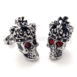 Brincos De Titânio Com Caveira E Coroa De Olhos Vermelhos
